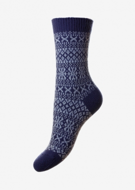 Femmes - Chaussettes en cachemire jacquard bleu