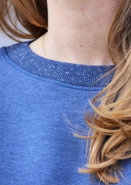 Blue organic cotton and recycled polyester sweater